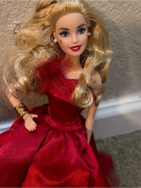 Signature Barbie Holiday Doll 2022 Blonde Red Gown Mattel